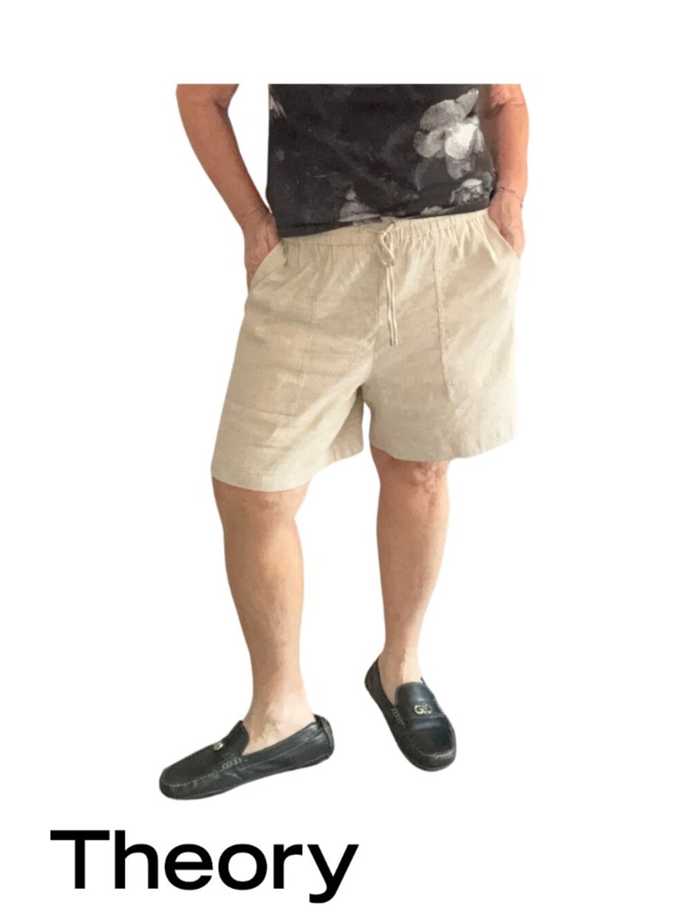 Theory Beige Linen Drawstring Shorts Size 10
